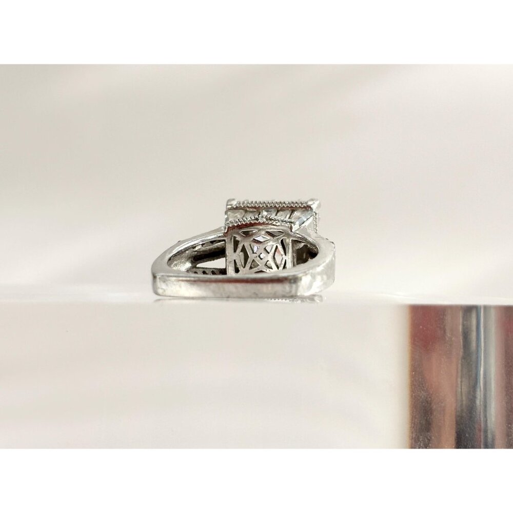 SOLD - Princess Cut Sterling Silver Gemstone Split Shank CZ Vintage Ring - 7.25 - Picture 5 of 10